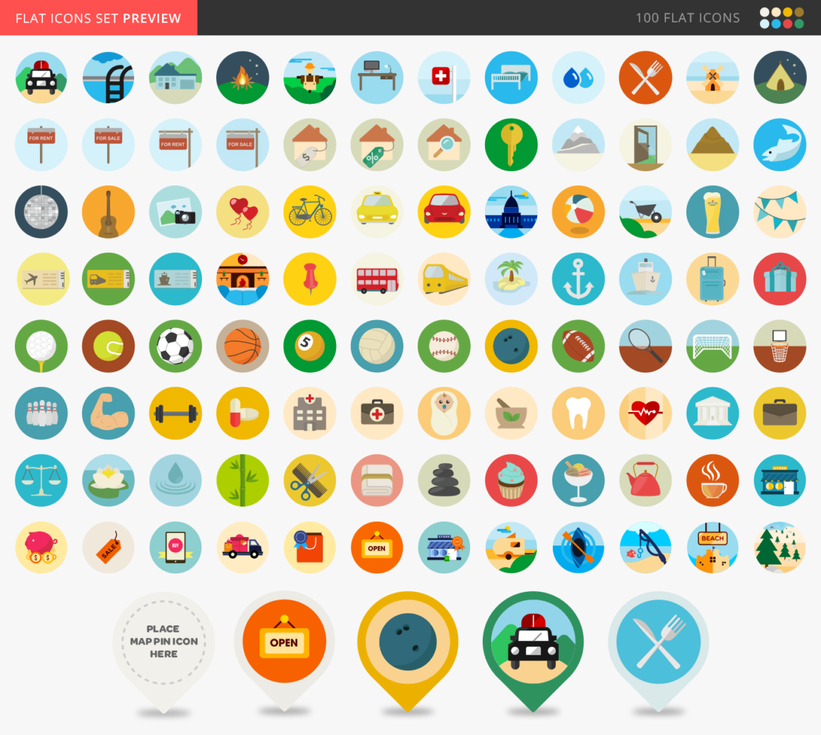 Map Pins Flat Icons